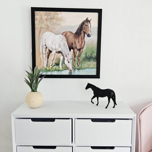 Two Horses – One Drinking – alternate view 2 | 1:12 scale dolls house miniature