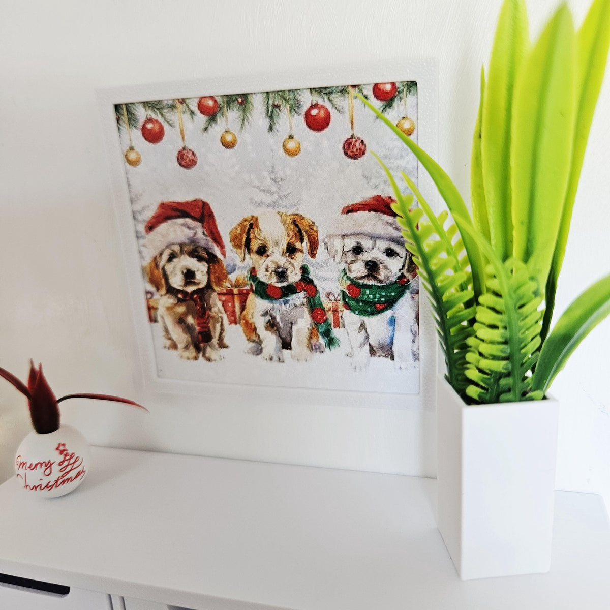 Three Puppies Christmas Wall Art – alternate view 5 | 1:12 scale dolls house miniature