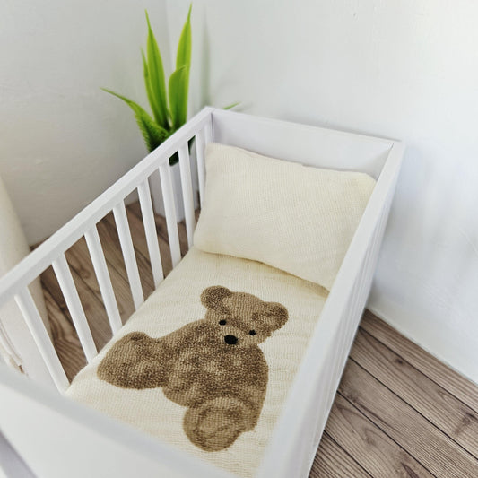 Teddy Bear Cot Bedding Set – alternate view 2 | 1:12 scale dolls house miniature