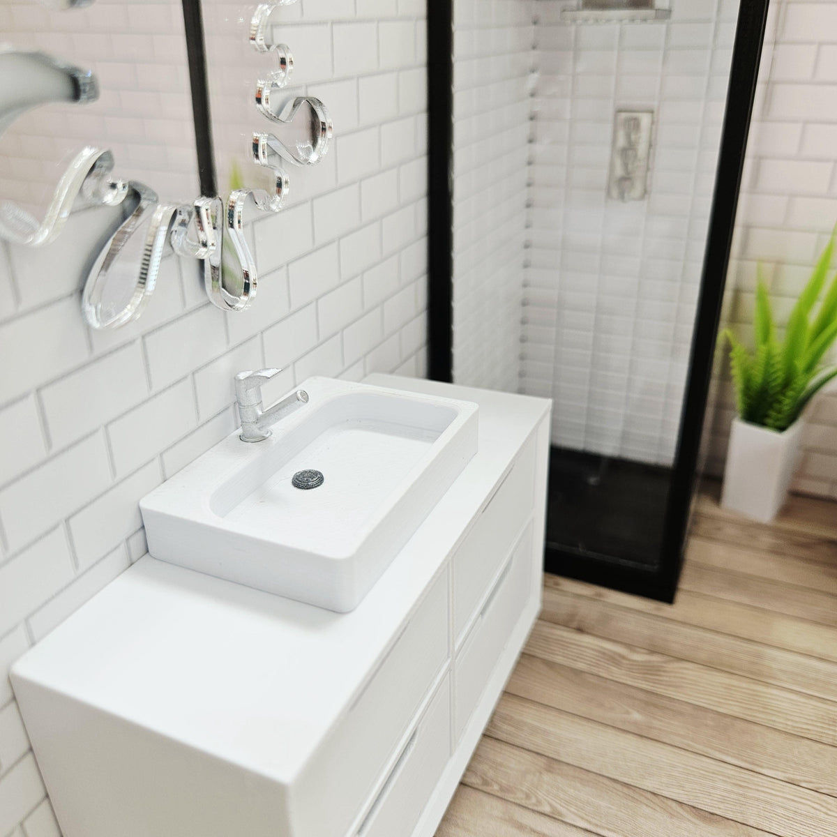 Dolls House Bathroom Vanity Includes Large thin rectangle sink, Colour Choices Available, 12th Scale Miniature