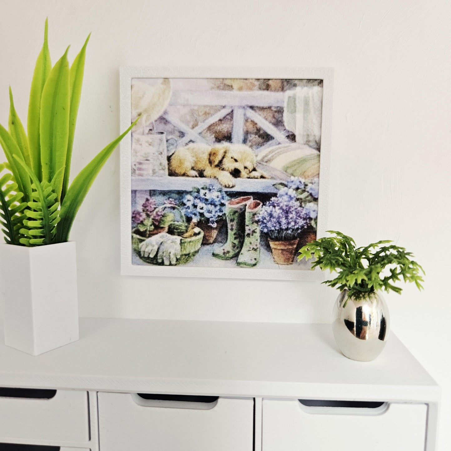 Dolls House Dog Print | Miniature Framed Wall Art, Garden Bench 1:12 Scale