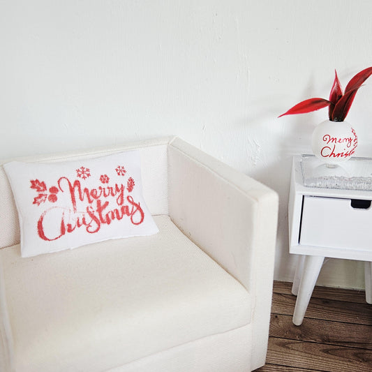 Merry Christmas Cushion – alternate view 2 | 1:12 scale dolls house miniature