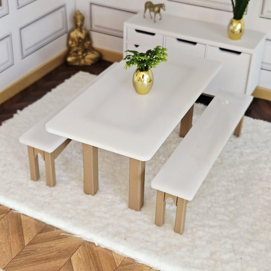 Dining Table & Bench Set – alternate view 2 | 1:12 scale dolls house miniature