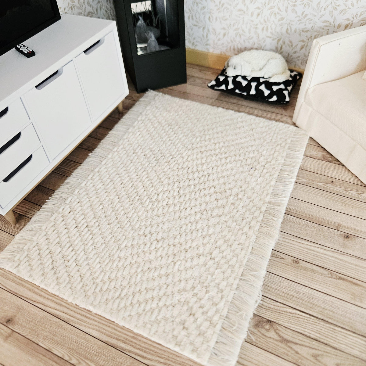 Light beige Herringbone Rug | 1:12th Scale | Miniature Rug