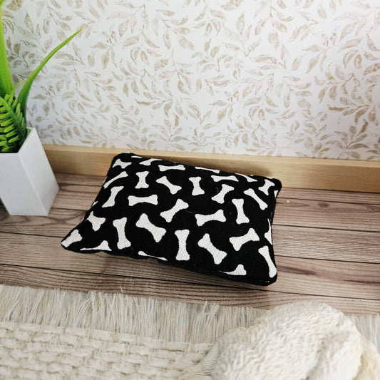 Bone Print Fabric Dog Bed – alternate view 2 | 1:12 scale dolls house miniature