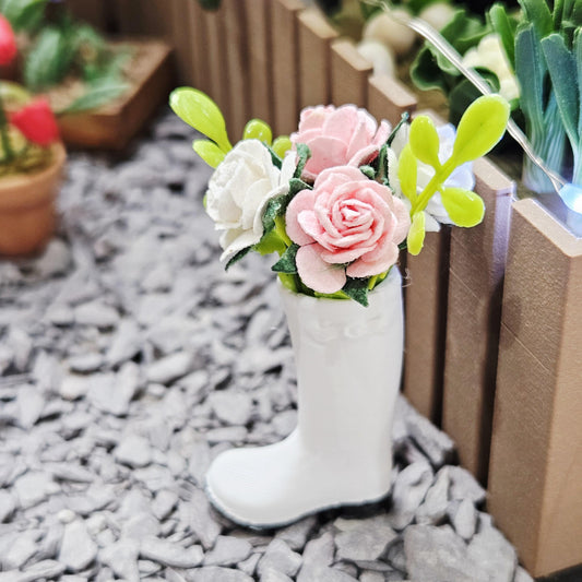 Wellington Boot with Roses – alternate view 2 | 1:12 scale dolls house miniature