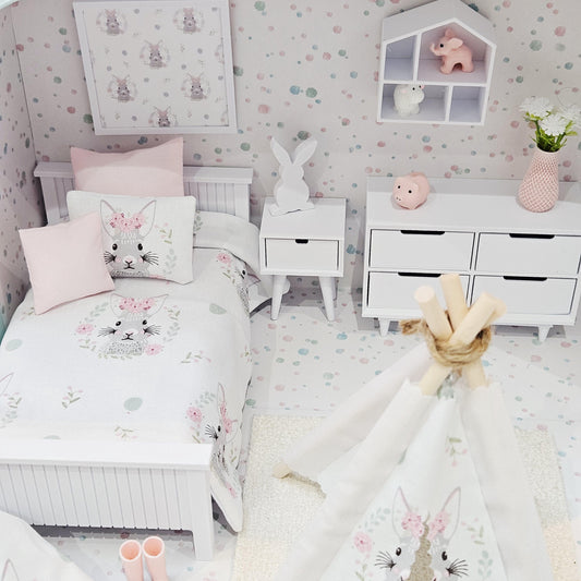Bunny Suitcase Dollhouse – alternate view 2 | 1:12 scale dolls house miniature