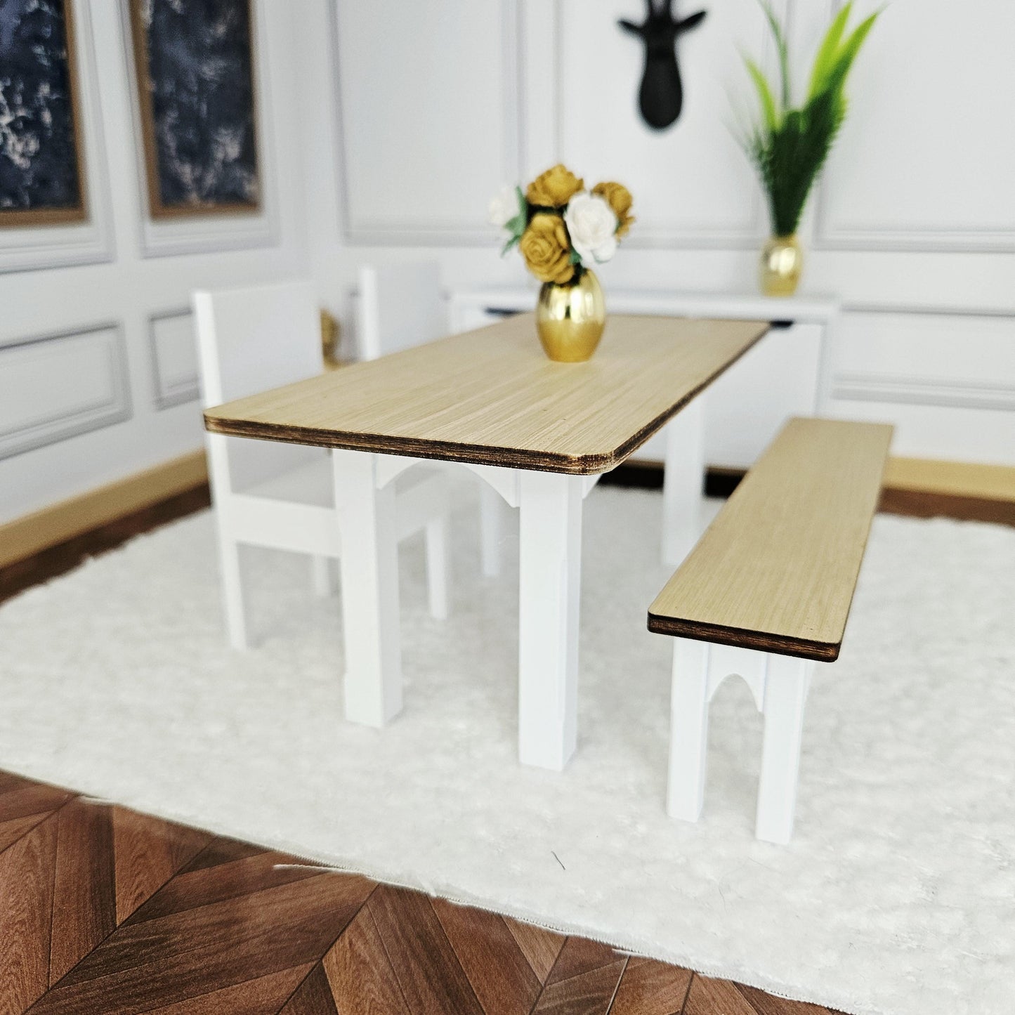 Modern Dolls House Dining Set | Oak Veneer, 1:12 Scale