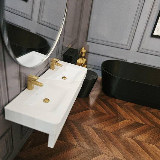 Double-Sink Vanity with Towel Rail – alternate view 2 | 1:12 scale dolls house miniature