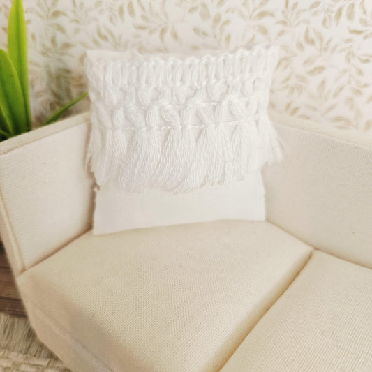Cream/White Boho Cushion – alternate view 2 | 1:12 scale dolls house miniature