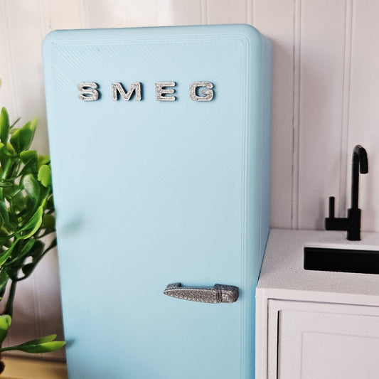 Light Blue SMEG Fridge – alternate view 2 | 1:12 scale dolls house miniature