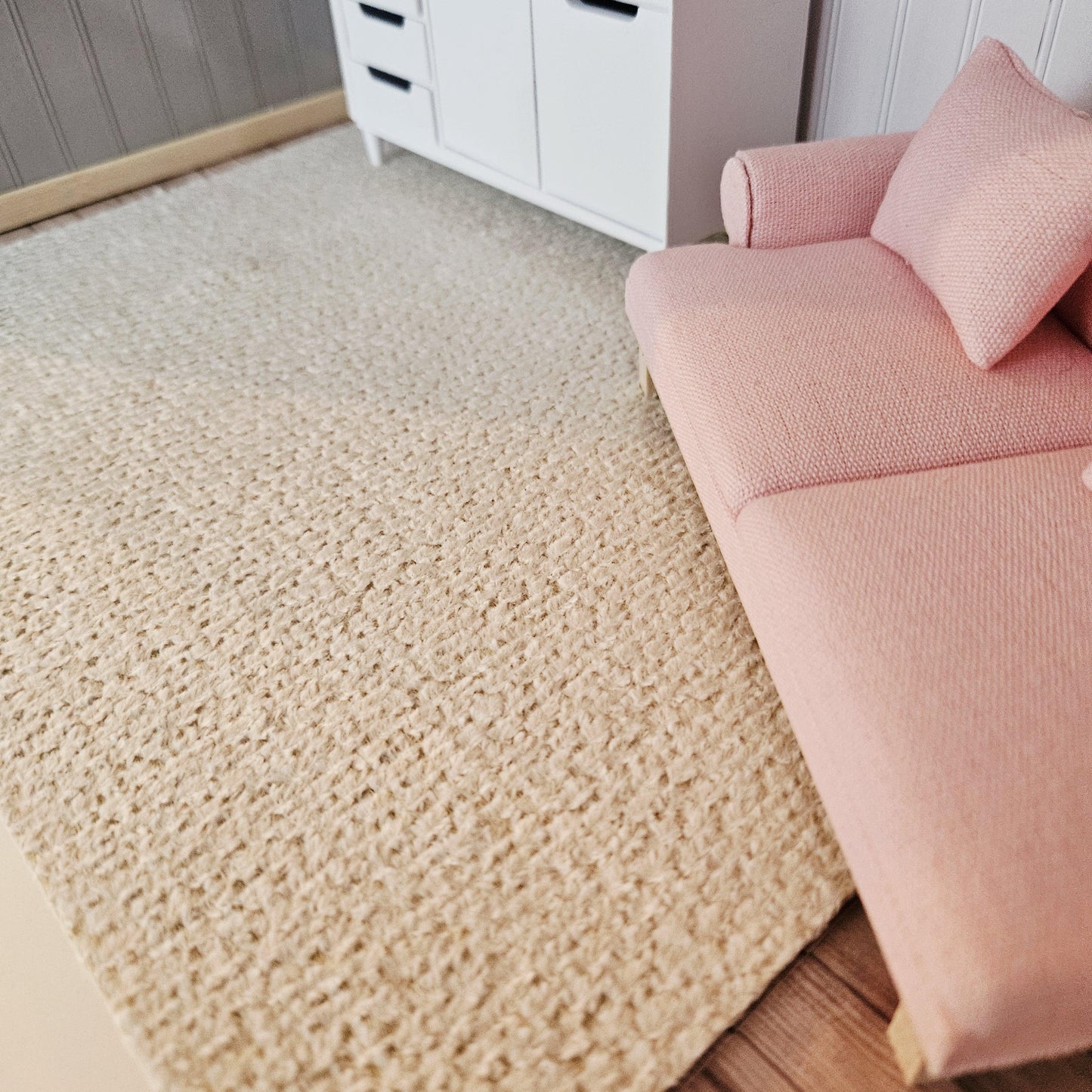 Dolls House Large Light Beige Rug | Miniature Carpet | Neutral Floor Decor | 1:12 Scale