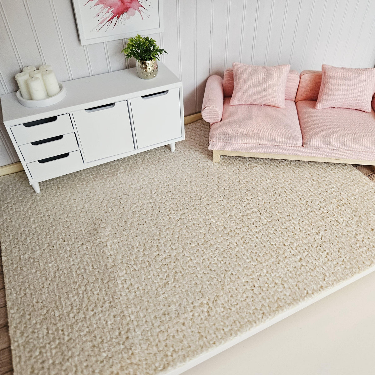 Dolls House Large Light Beige Rug | Miniature Carpet | Neutral Floor Decor | 1:12 Scale
