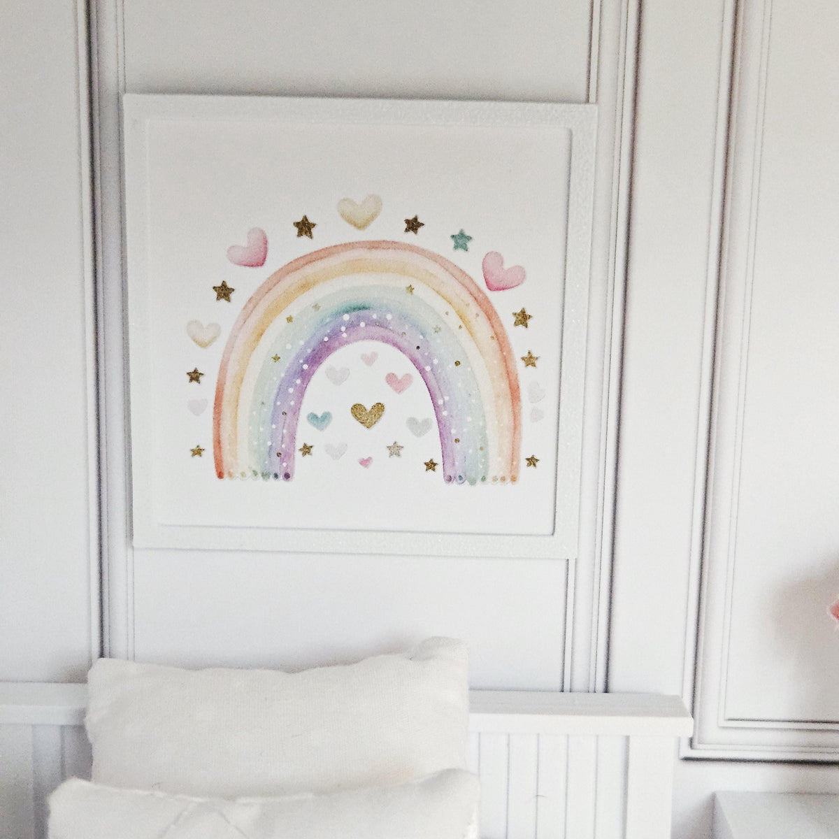 Dolls House Rainbow Wall Art | Framed Picture Print | Nursery & Bedroom Decor | 1:12 Scale