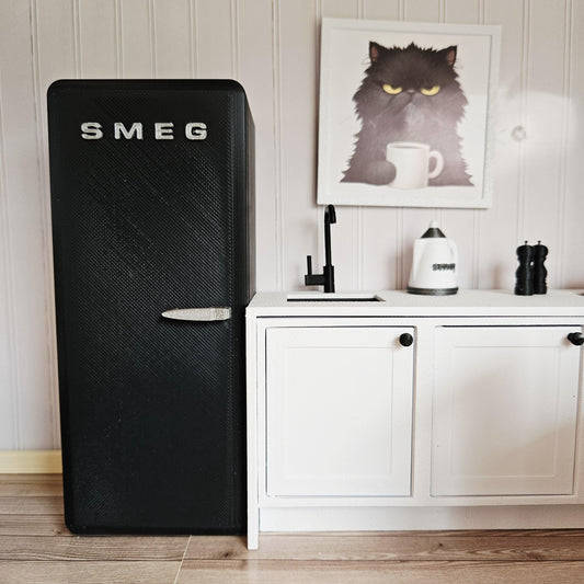 Black SMEG Fridge – alternate view 2 | 1:12 scale dolls house miniature