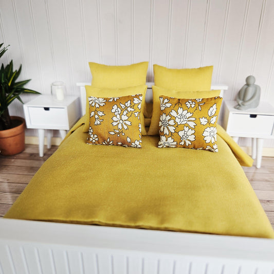 !!! Mustard ( ) Double Bedding Set – alternate view 2 | 1:12 scale dolls house miniature