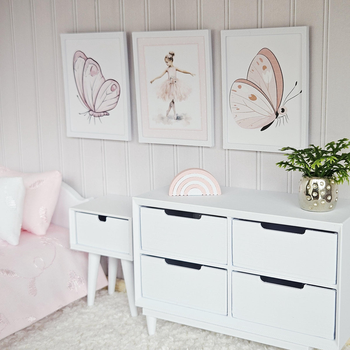 Print Set | 3 Pink Butterflies & Ballerina Wall Art