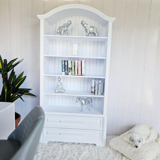 4-Shelf Bookcase with 2 Drawers – alternate view 2 | 1:12 scale dolls house miniature