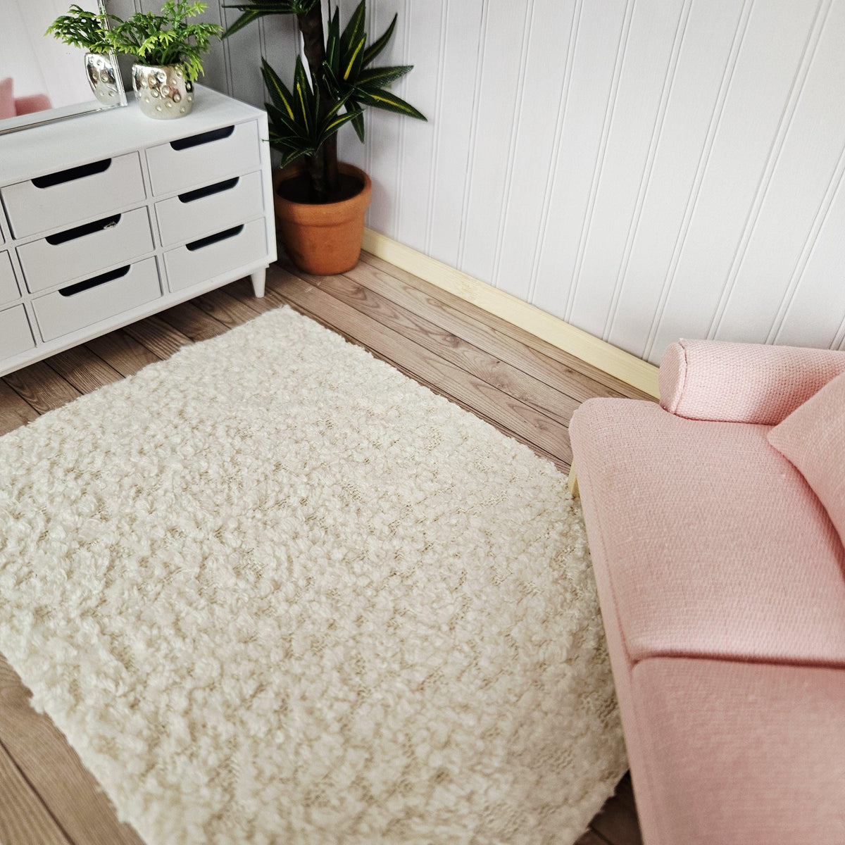 Dolls House Cream Boucle Rug | 1:12th Scale | Miniature Rug