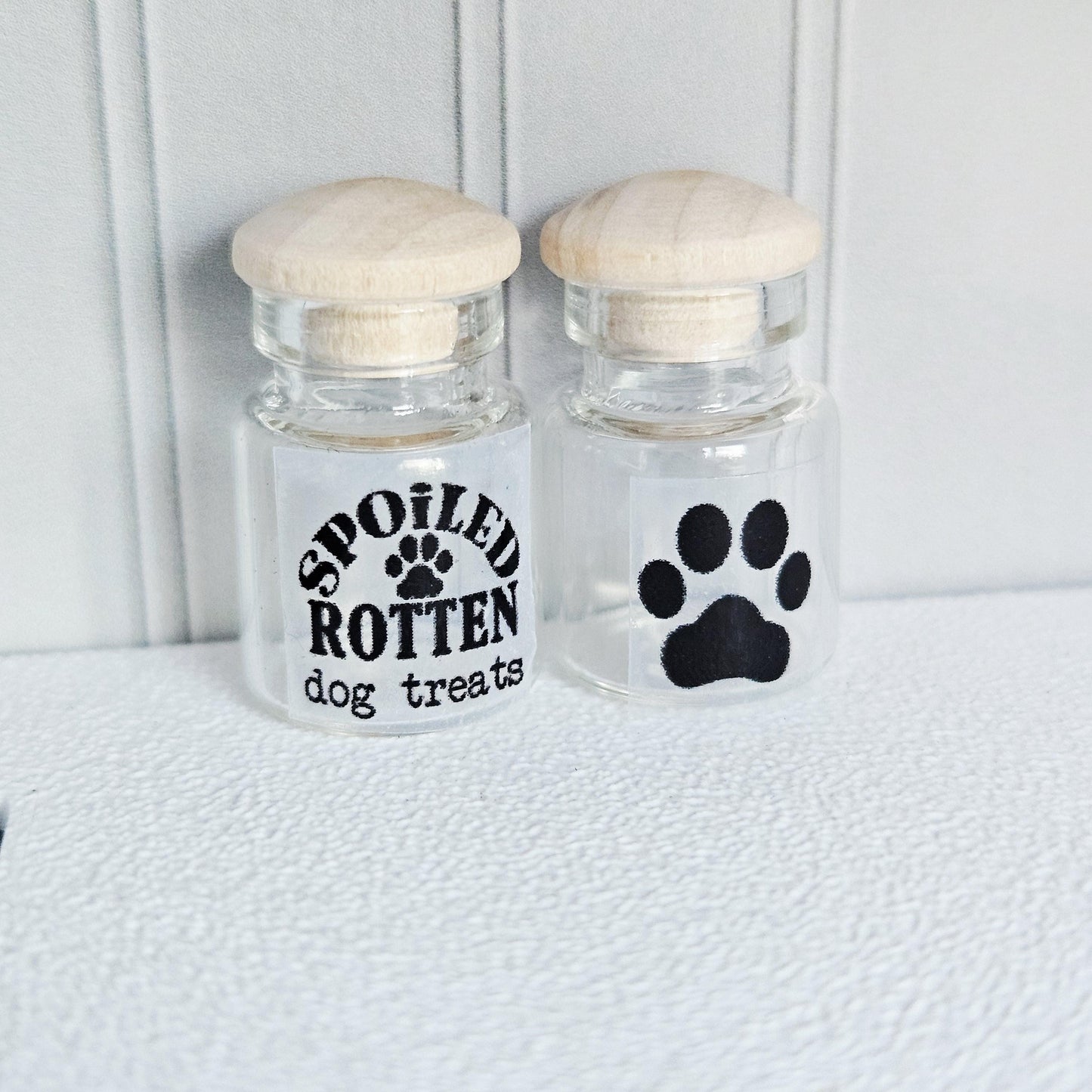 Dolls House Dog Treat Jars | Set of 2 Glass Style Jars with Lids | Pet Accessories | 1:12 Scale