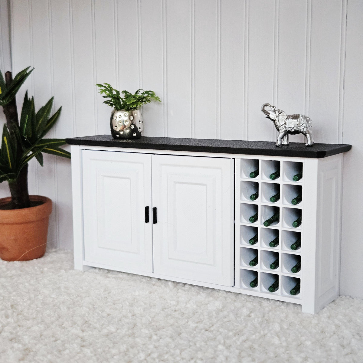 Dolls House Sideboard with Wine Rack | Miniature Cabinet with 18 Bottles | 1:12 Scale Furniture