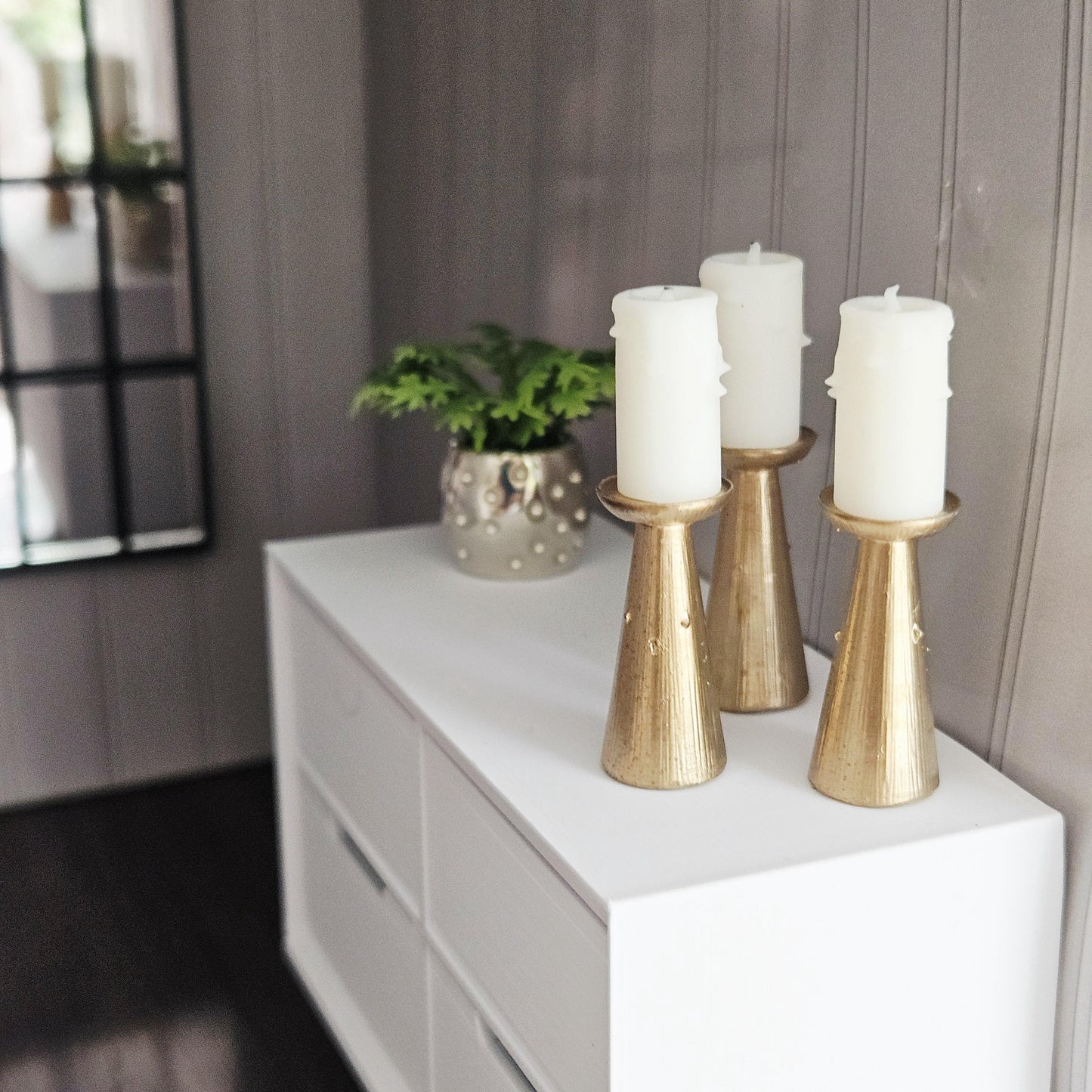 Dolls House Candle Stick Set | 3 Mini Candles & Holders | Mantel & Table Decor | 1:12 Scale