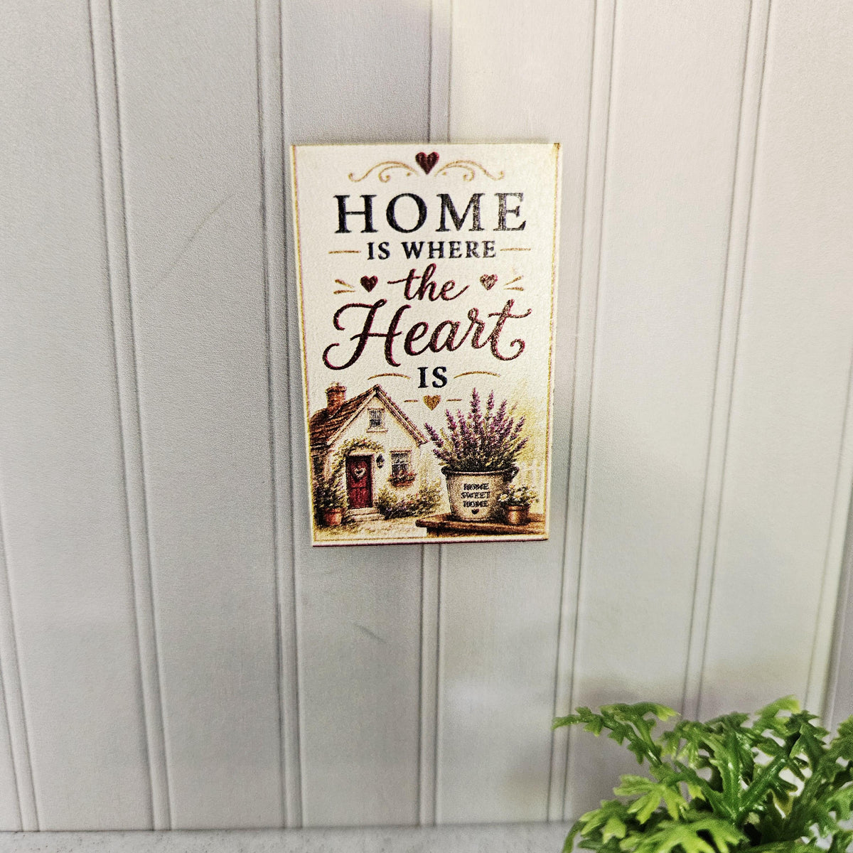 Dolls House Wall Sign | “Home Is Where The Heart Is” | Mini Wooden Wall Art | 1:12 Scale