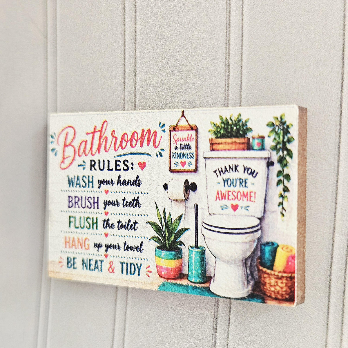 Bathroom Rules Sign | Colourful Wall Art | 1:12 Scale Miniature Bathroom Decor