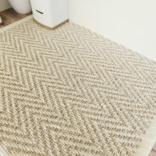 EX- Large Beige Herringbone Rug – alternate view 2 | 1:12 scale dolls house miniature
