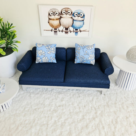 Navy Modern Sofa – alternate view 2 | 1:12 scale dolls house miniature