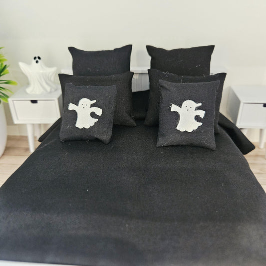 Black Ghost Halloween Double Bedding – alternate view 2 | 1:12 scale dolls house miniature