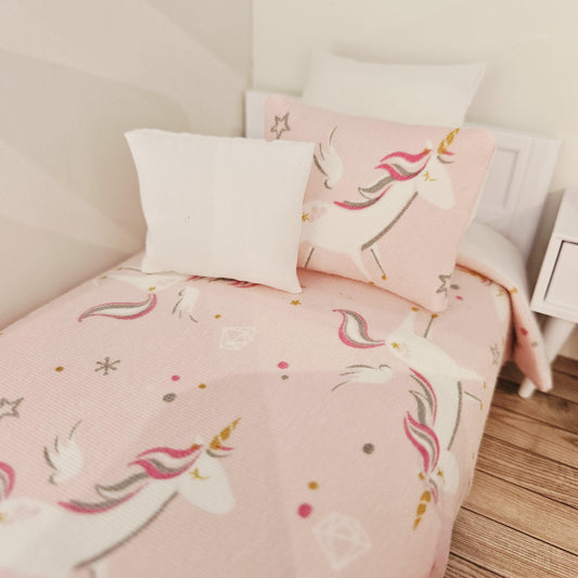 Pink Unicorn Single Bedding Set – alternate view 2 | 1:12 scale dolls house miniature