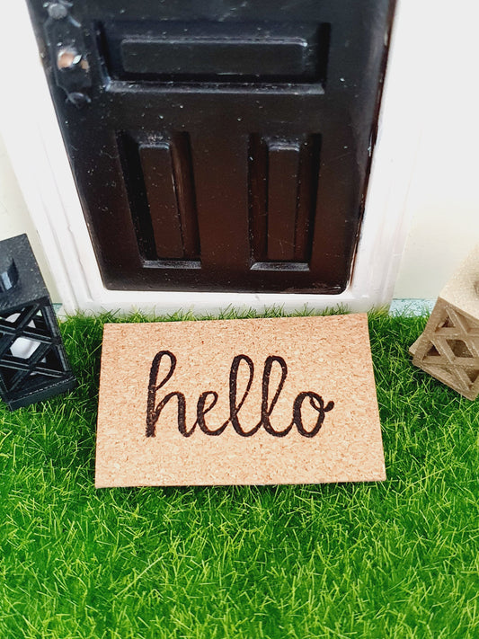 Dolls House Hello Design Cork  Doormat | 1:12th Scale | Miniature Mat