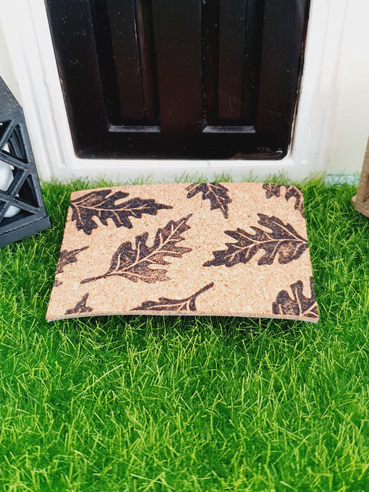 Dolls House Leaf Print Cork Doormat | 1:12th Scale | Miniature mat