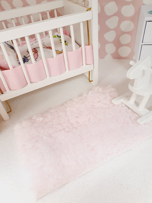 Dolls House Soft Baby Pink Fur Rug | 1:12th Scale | Miniature Rug