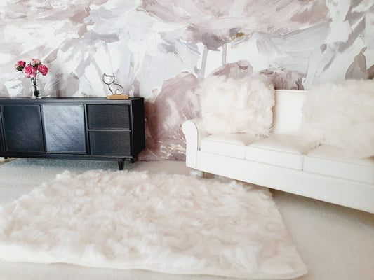 Dolls House Soft Cream Fur Rug | 1:12th Scale Miniature Rug