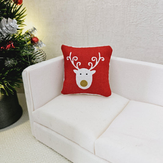Dolls House Christmas Cushion | White Reindeer Design | Choice of Colours | 1:12 Scale Miniature