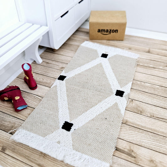 Dolls House Beige Pattern Rug / Runner | Linen Rug | 1:12th Scale | Miniature Rug