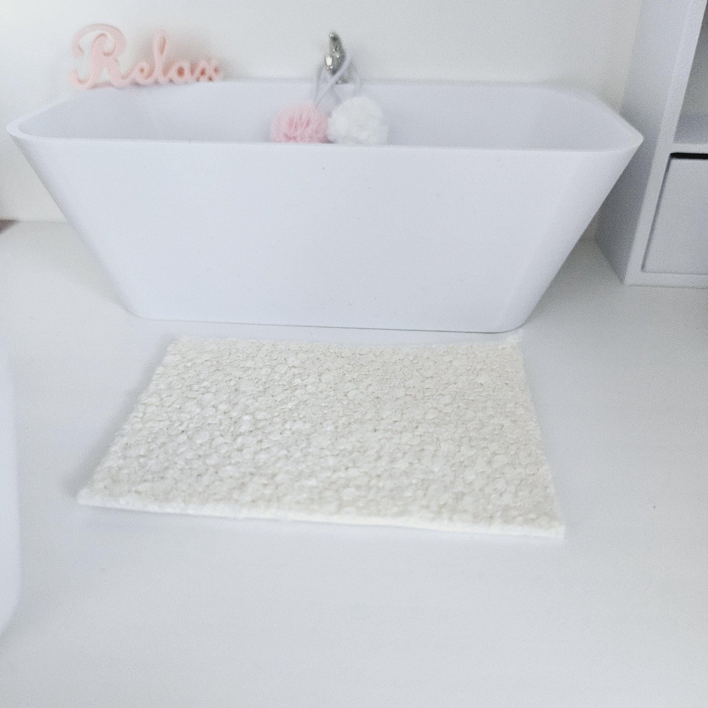 Dolls House Boucle Fabric Bath Mat | Choice of Colours | 1:12th Scale | Miniature Mat
