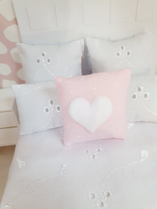 Dolls house Choice of Colours 1 x Polka Dot Cushion with a Coloured Heart cushion, 12th scale cushions, miniature cushion