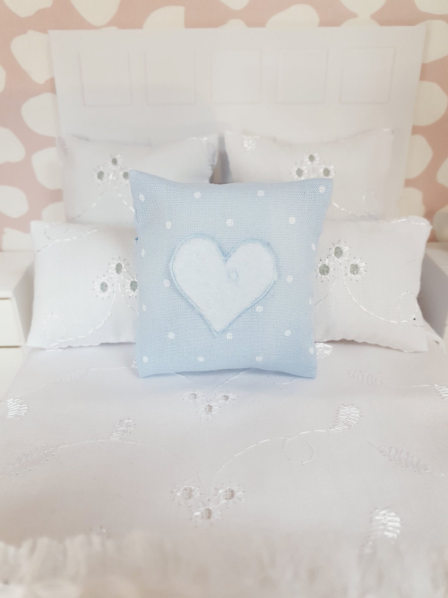 Dolls house Choice of Colours 1 x Polka Dot Cushion with a Coloured Heart cushion, 12th scale cushions, miniature cushion