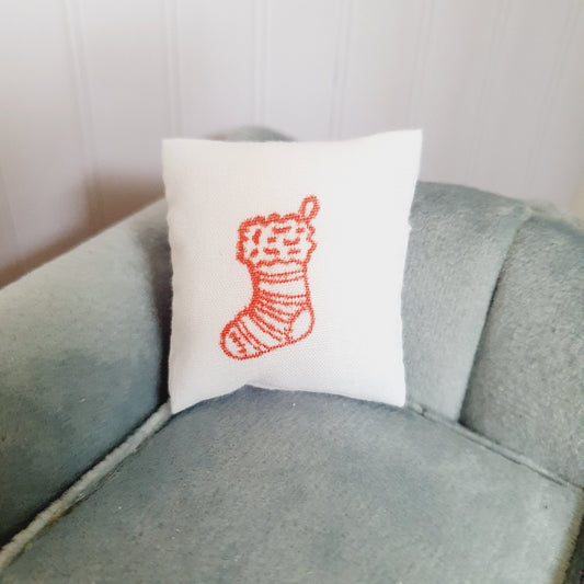 Dolls House Christmas Red Stocking Cushion, 12th scale cushion, miniature cushion