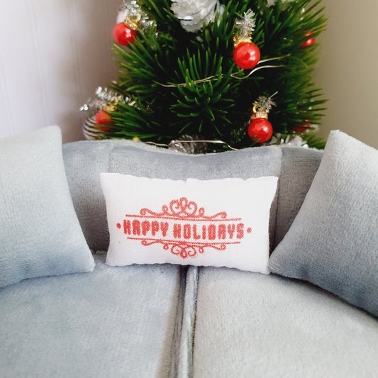 Dolls House Christmas Happy Holidays Cushion, 12th scale cushions, miniature cushion