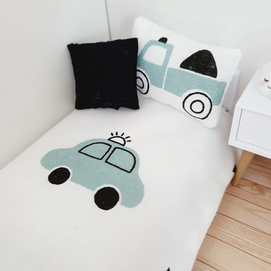 Dolls House Junior Car Bedding Set – 3-Piece, 1:12 Scale, Miniature Bedding