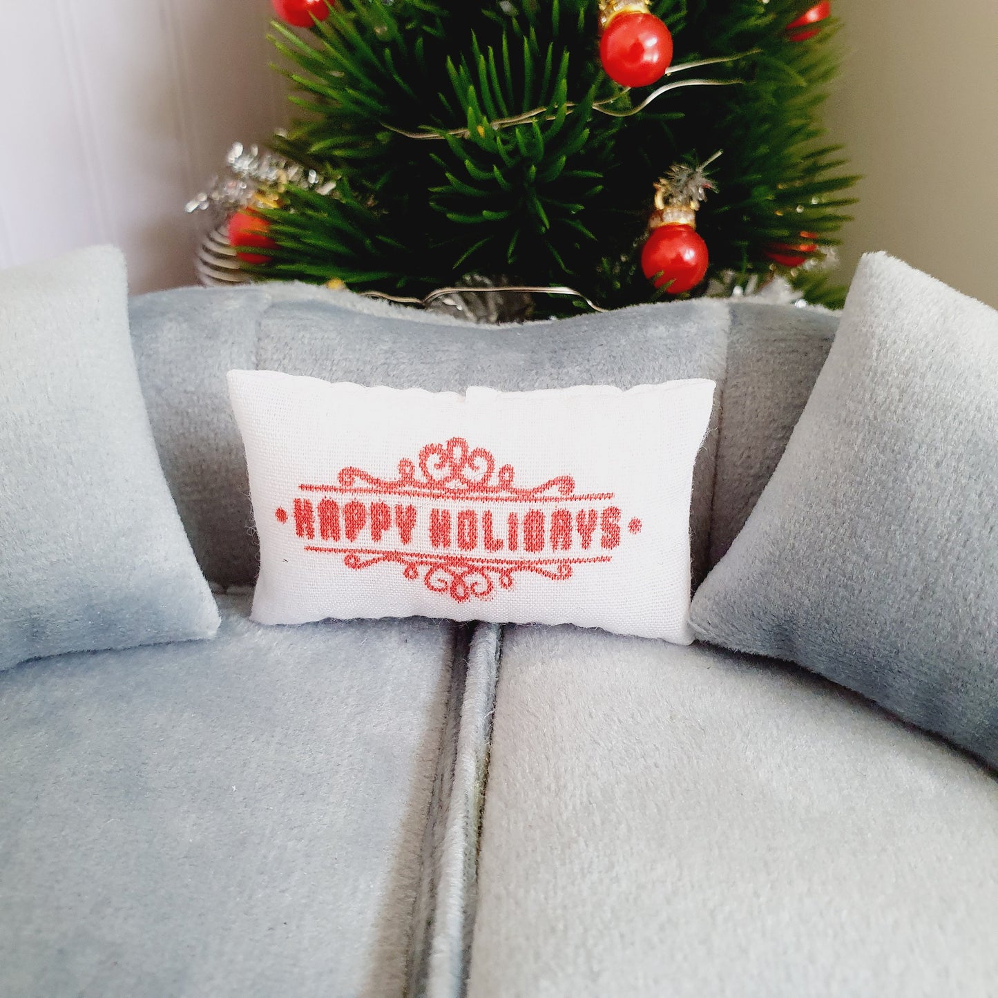 Dolls House Christmas Happy Holidays Cushion, 12th scale cushions, miniature cushion