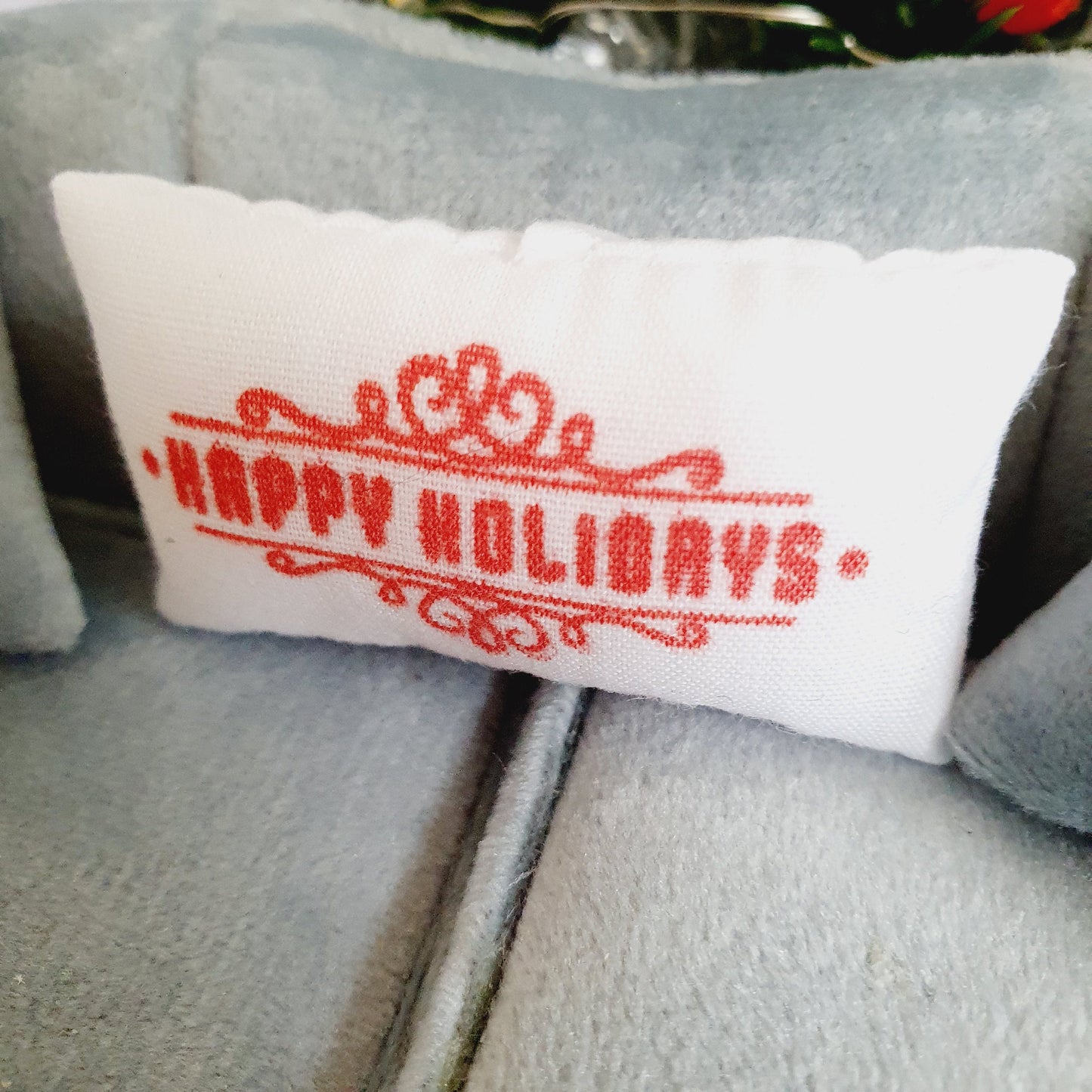 Dolls House Christmas Happy Holidays Cushion, 12th scale cushions, miniature cushion