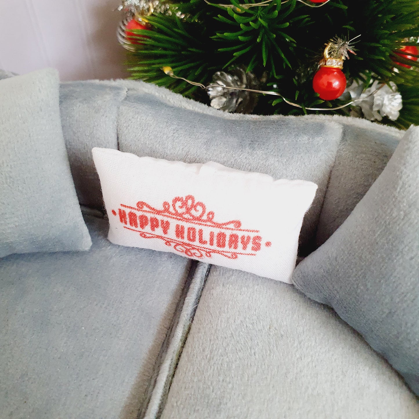 Dolls House Christmas Happy Holidays Cushion, 12th scale cushions, miniature cushion