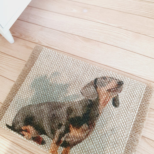 Dolls House Sausage Dog Design  Fabric Door Mat | 1:12th Scale | Miniature Mat
