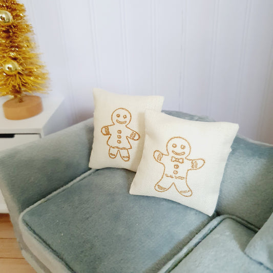 Dolls house Christmas Mr and Mrs Gingerbread Cushions, 12th scale cushions, miniature cushions