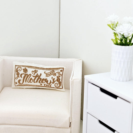 Dolls House Happy Mother's Day cushion, Little gift for mum 12th scale, miniature cushion